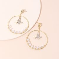 Nischen Vielseitige Diamant-schmetterlings Anhänger Geometrische Große Kreis Ohrringe Kaltwind Französische Damen Perlen Ohrringe main image 2