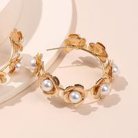Exaggerated Round Wreath Exquisite Pearl Flower Earrings Fashion Metal Earrings Wholesale Nihaojewelry main image 4