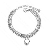 Korean Fashion Retro Titanium Steel Heart-shaped Lock Double-layer Bracelet Wholesale Nihaojewelry sku image 1
