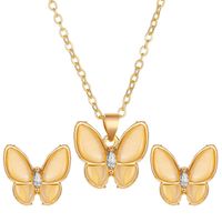 Fashion New Set Of Jewelry Simple Versatile Opal Butterfly Necklace Elegant White Mother-of-pearl Butterfly Earrings Nihaojewelry sku image 1