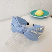 Korea's Pearl Bowknot Wide-brimmed Hairband Folds New Fashion Color Cloth Headband Hair Bundle Wholesale Nihaojewelry sku image 3