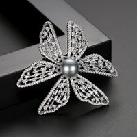 Korean Fashion Micro-inlaid Zircon Flower Pearl Brooch Wholesale Nihaojewelry sku image 1