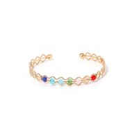 Colored Crystal Bead Gold Open Bracelet New Hollow Adjustable Bracelet Wholesale Nihaojewelry sku image 1