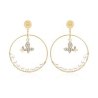 Nischen Vielseitige Diamant-schmetterlings Anhänger Geometrische Große Kreis Ohrringe Kaltwind Französische Damen Perlen Ohrringe sku image 1