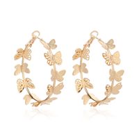 Golden Butterfly Flying Round Ring Metal Earrings Spread Geometric Circle Earrings Wholesale Nihaojewelry sku image 1