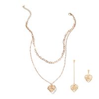 Korean Trendy Woven Love Pendant Earrings Necklace Set Ladies Double Heart-shaped Chain Fashion Clavicle Chain Nihaojewelry sku image 3