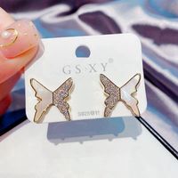 Aura Butterfly Earrings Silver Needle Zircon Micro Inlaid Natural Shell Earrings Wholesale Nihaojewelry sku image 2