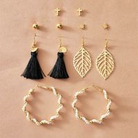 New Creative Hollow Leaf Artificial Pearl Tassel Earrings Set 6 Pairs Wholesale Nihaojewelry main image 1