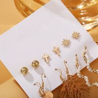 New Creative Hollow Leaf Artificial Pearl Tassel Earrings Set 6 Pairs Wholesale Nihaojewelry main image 5