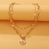 51676 Han Zhi Shang Europäische Und Amerikanische Kette Perle Doppels Chicht Halskette Kreative Retro Einfache Legierung Schlüsselbein Kette main image 4