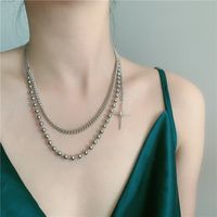 Fashion Simple Necklace Wild Punk Bead Chain Double Cross Stainless Steel Clavicle Chain Nihaojewelry main image 1
