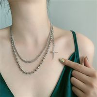 Fashion Simple Necklace Wild Punk Bead Chain Double Cross Stainless Steel Clavicle Chain Nihaojewelry main image 3