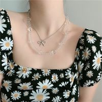 Double Layered Bow Tie Short Temperament Crystal Beads Clavicle Chain Necklace Wholesale Nihaojewelry main image 5