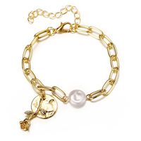 New Creative Pearl Disc Rose Flower Bracelet Retro Metal Alloy Chain Bracelet Wholesale Nihaojewelry sku image 1