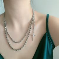Fashion Simple Necklace Wild Punk Bead Chain Double Cross Stainless Steel Clavicle Chain Nihaojewelry sku image 1