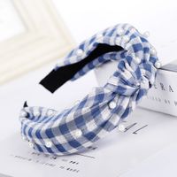 Korean Style Sub-stripe Headband Nails Pearl Cross Elastic Fabric Head Buckle Headband Wholesale Nihaojewelry sku image 3