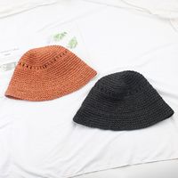 Hat For Women Summer New Hand-woven Sun-shading Hat Fisherman Hat Korean Outing Solid Color Foldable Straw Hat main image 5