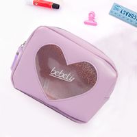 Korean Fashion Transparent Laser Diamond Love Cosmetic Bag Girl Heart Large Capacity Travel Storage Cute Bag Nihaojewelry main image 5