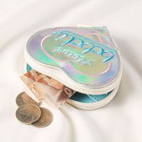 Fashion Peach Heart Embroidery Small Purse Laser Outer Case Coin Purse Coin Key Storage Bag Earphone Bag main image 2