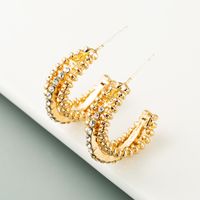 Fashion C Shape Diamond Alloy Artificial Gemstones Earrings main image 1