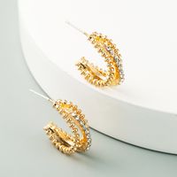 Fashion C Shape Diamond Alloy Artificial Gemstones Earrings main image 3