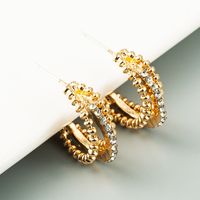 Fashion C Shape Diamond Alloy Artificial Gemstones Earrings main image 4