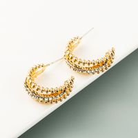 Fashion C Shape Diamond Alloy Artificial Gemstones Earrings main image 5