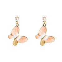 S925 Silver Needle Earrings Korean Alloy Drop Oil Inlaid Pearl Butterfly Earrings For Girl Fashion Heart Earrings main image 6