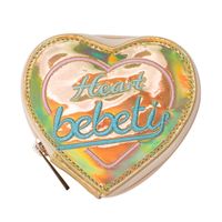 Fashion Peach Heart Embroidery Small Purse Laser Outer Case Coin Purse Coin Key Storage Bag Earphone Bag sku image 1