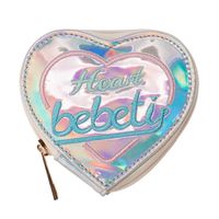 Fashion Peach Heart Embroidery Small Purse Laser Outer Case Coin Purse Coin Key Storage Bag Earphone Bag sku image 4