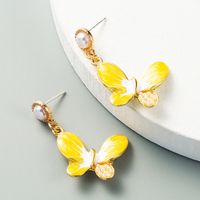 S925 Silver Needle Earrings Korean Alloy Drop Oil Inlaid Pearl Butterfly Earrings For Girl Fashion Heart Earrings sku image 1