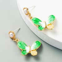 S925 Silver Needle Earrings Korean Alloy Drop Oil Inlaid Pearl Butterfly Earrings For Girl Fashion Heart Earrings sku image 2