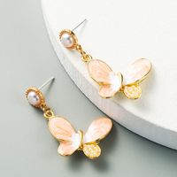 S925 Silver Needle Earrings Korean Alloy Drop Oil Inlaid Pearl Butterfly Earrings For Girl Fashion Heart Earrings sku image 4