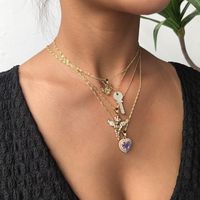 Fashion Retro Lock-shaped Starfish Multi-layer Necklace Embossed Wings Exquisite Key Necklace main image 5