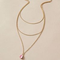 Popular Jewelry Simple Pink Rhinestone Pendant 3 Layer Necklace Alloy Zircon Multi-layer Necklace Wholesale Nihaojewelry main image 6