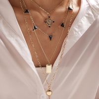New  Person Head Sun Flower Multilayer Necklace Rectangular Triangle Necklace Wholesale Nihaojewelry main image 1