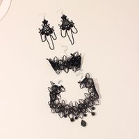 Korea Gothic Style Black Lace Flower Tassel Earrings Necklace Bracelet Set  For Women  Wholesale main image 1