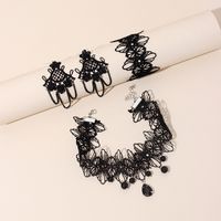 Korea Gothic Style Black Lace Flower Tassel Earrings Necklace Bracelet Set  For Women  Wholesale main image 3