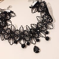 Korea Gothic Style Black Lace Flower Tassel Earrings Necklace Bracelet Set  For Women  Wholesale main image 4