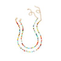 Fashion Retro Ethnic Style Necklace Simple And Sweet Love Letter Rice Beads Short Double Layer Necklace Wholesale Nihaojewelry main image 3