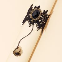 Gothic Palace Style Retro Gemstone Lace Bracelet With Ring Chain Bracelet For Women  Wholesale Nihaojewelry main image 1