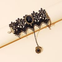Gothic Palace Style Retro Gemstone Lace Bracelet With Ring Chain Bracelet For Women  Wholesale Nihaojewelry main image 5