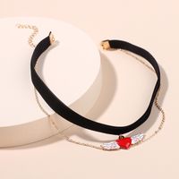 Double-layer Fashion Love Wings Chocker Necklace Heart-shaped Short Clavicle Chain Jewelry Wholesale Nihaojewelry main image 4