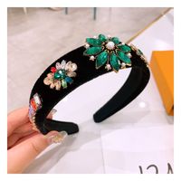 Baroque Large Rhinestone Flowers Velvet Comfortable Hair Band  Wholesale Nihaojewelry sku image 1