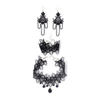 Korea Gothic Style Black Lace Flower Tassel Earrings Necklace Bracelet Set  For Women  Wholesale sku image 1