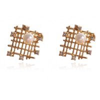 Retro  Square Fashion Pearl Alloy Earrings Wild Mesh Hollow Rhinestone Earrings  Nihaojewelry Wholesale sku image 2