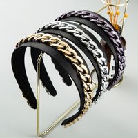 New  Fabric Headband Metal Chain Decoration Super Wide Side Simple Fashion Headband Wholesale Nihaojewelry main image 1
