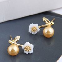 Korean Fashion Sweet Ol Wild Pearl Flower Copper Earrings Nihaojewelry sku image 1
