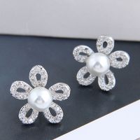 Korean Fashion  Sweet Copper Micro-inlaid Zirconium Flower Earrings main image 3