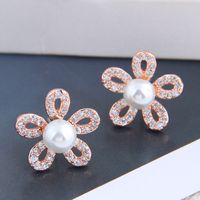 Korean Fashion  Sweet Copper Micro-inlaid Zirconium Flower Earrings main image 5